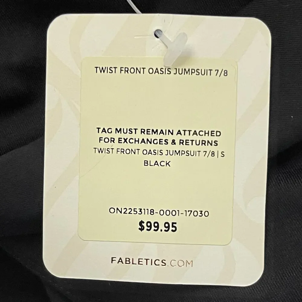 NWT Fabletics Pure Luxe Oasis Twist Front Pocket 7/8 Jumpsuit - Black - Size S - Picture 9 of 9